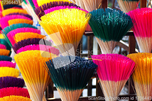 Image of Colorful incense or joss sticks for buddhist prayers