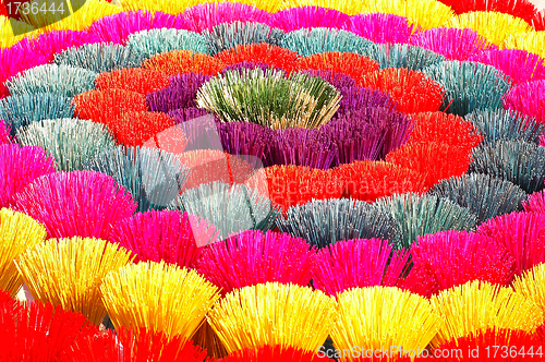 Image of Colorful incense or joss sticks for buddhist prayers