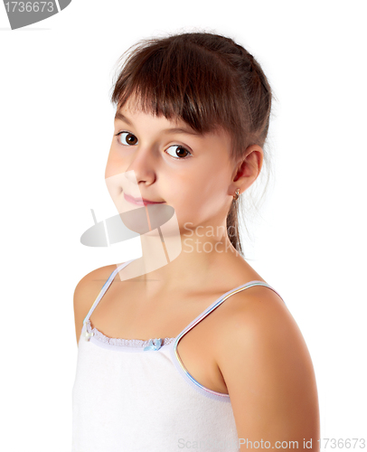 Image of happy little girl on white background