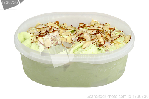 Image of pistachio ice cream with almonds