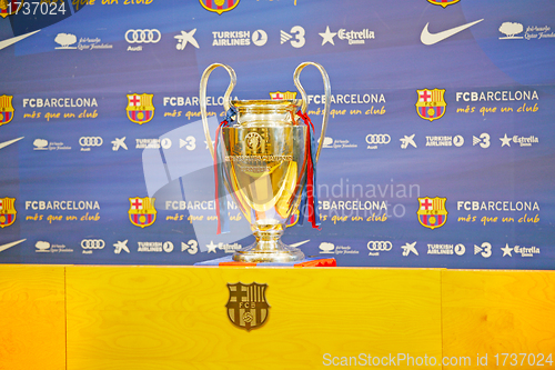 Image of BARCELONA - APRIL 26:  UEFA Champions League Trophy Tour 2012 in