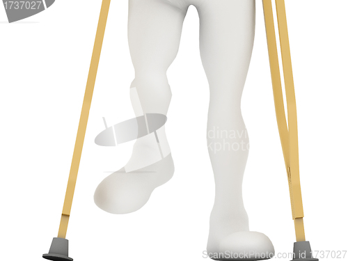 Image of An injured man on crutches isolated against white background 