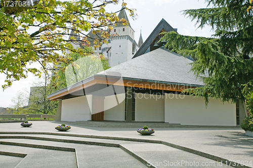 Image of Exterior of modern european church with contemporary architectur