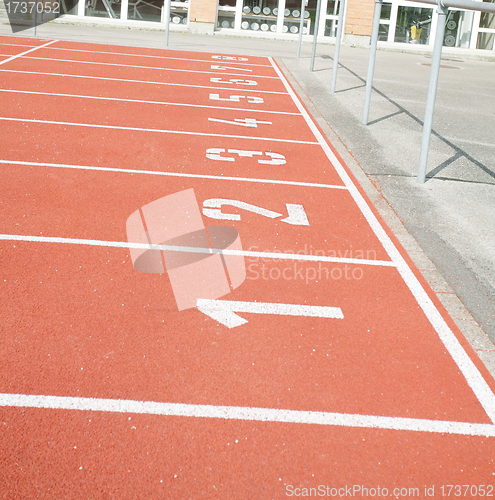 Image of Running track numbers  in stadium in Nyon, Switzerland