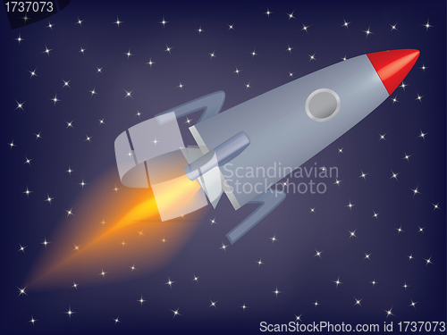 Image of rocket flying in a space