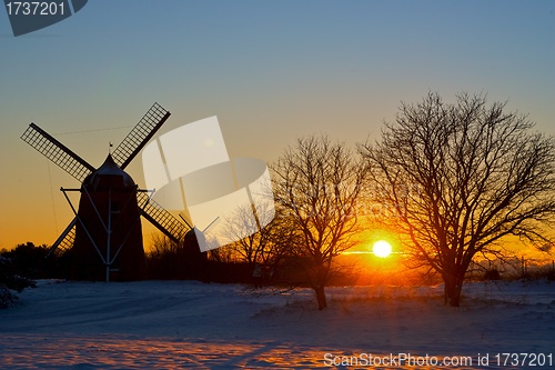 Image of Windmill in sunset