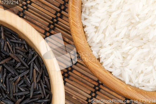 Image of Arrangement of white and brown rice