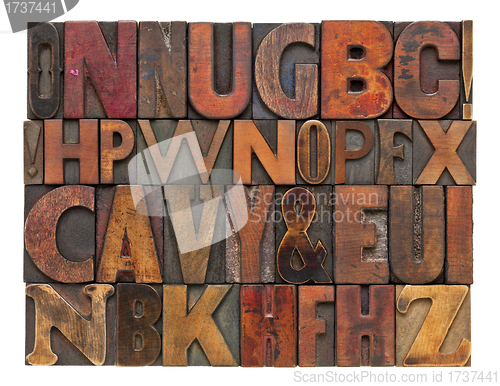 Image of antique lettepress wood type alphabet