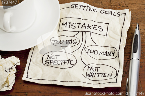 Image of mistakes in setting goals on napkin