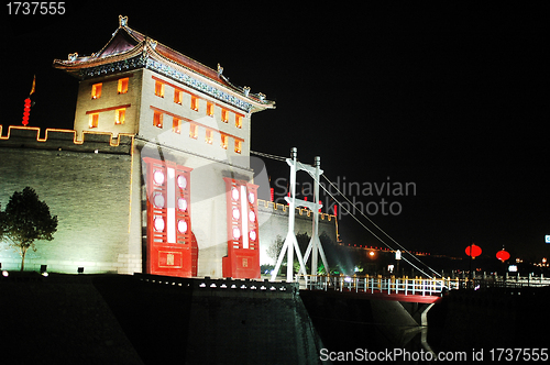 Image of Night scenes of the ancient city wall of Xian China
