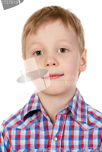 Image of portrait of a boy in a plaid shirt