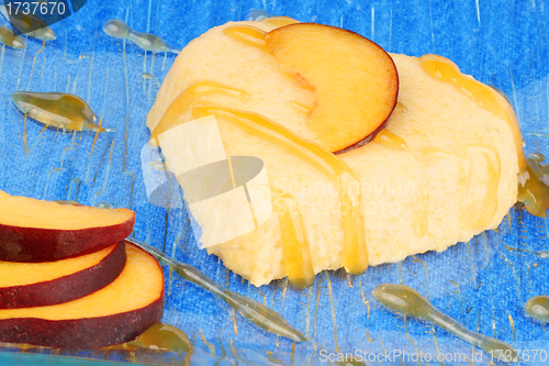 Image of Heart shaped peach bavarian cream dessert (bavarese)