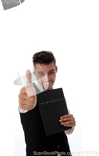 Image of Enthusiastic man with a job application