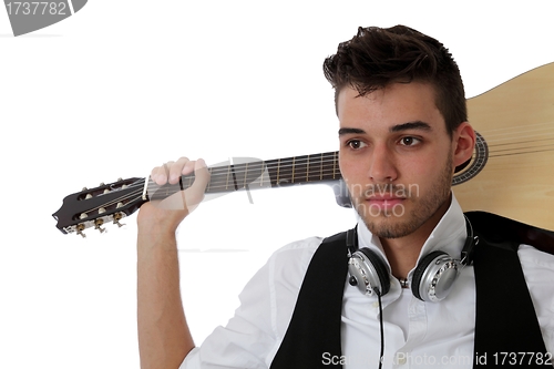 Image of Young musician isolated on white