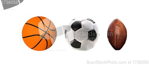 Image of A group of sports balls on a white