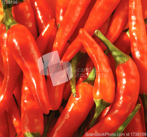Image of background of closeup red hot peppers