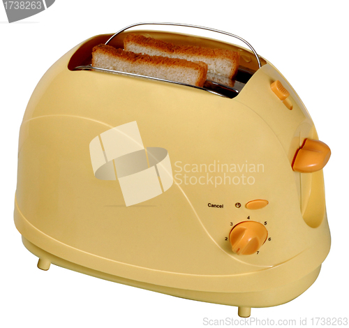 Image of toast in a yellow toaster