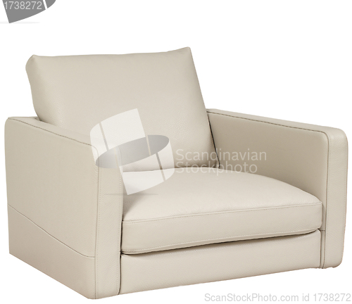 Image of A studio shot of a leather white armchair