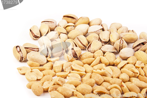 Image of Fresh salty peanuts with pistachio isolated