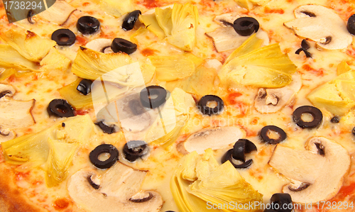 Image of Pizza with olives and mushrooms backfround