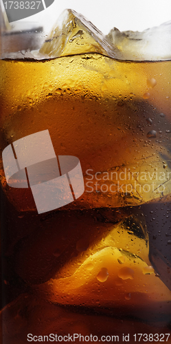 Image of cola with ice cubes close up