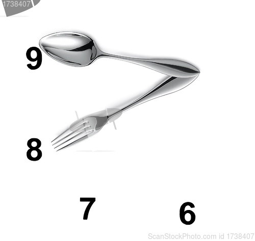 Image of Clock made of spoon and fork isolated