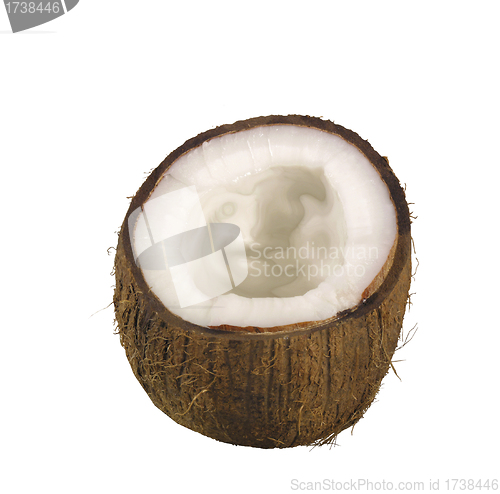 Image of Half of ripe coconut isolated on white