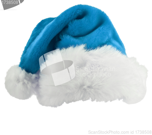 Image of Blue and white santa hat shot on a white background
