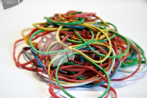 Image of Set of multi-coloured elastic bands close up