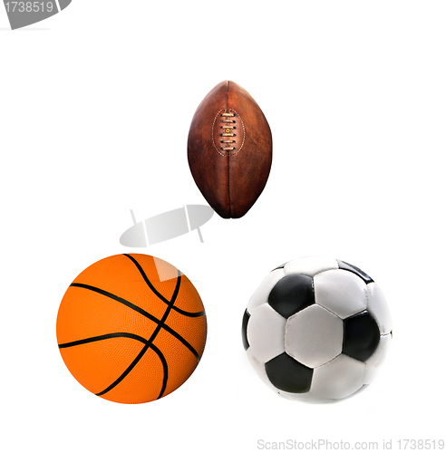 Image of A group of sports balls on a white background