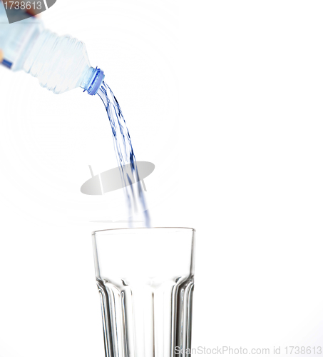 Image of pouring water on glass on white background