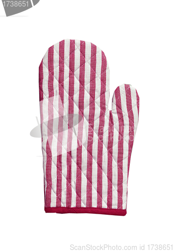 Image of Pink striped kitchen glove isolated on white