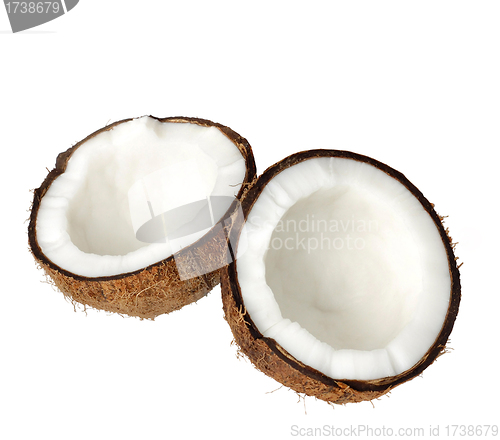 Image of two halfs of coconut isolated on white