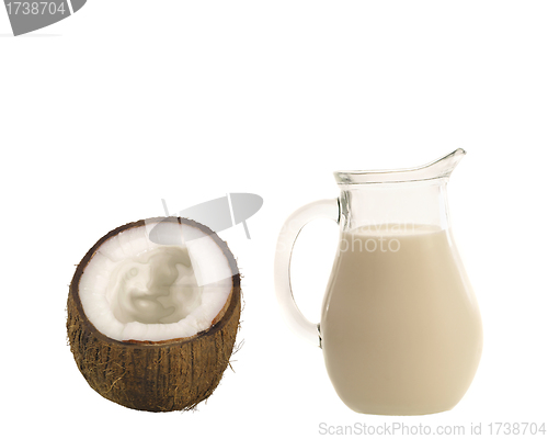 Image of coconut milk on white background