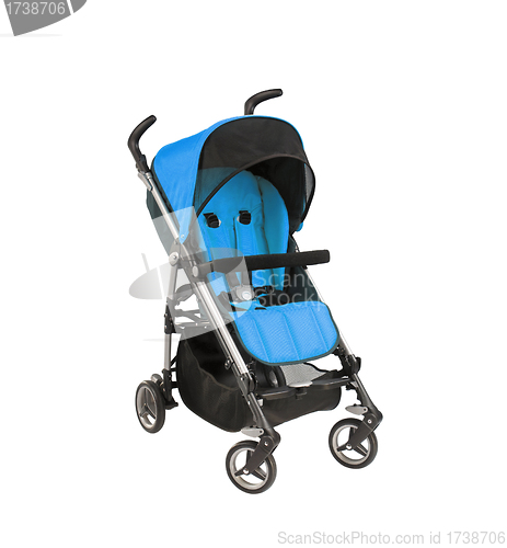 Image of blue baby carriage isolated