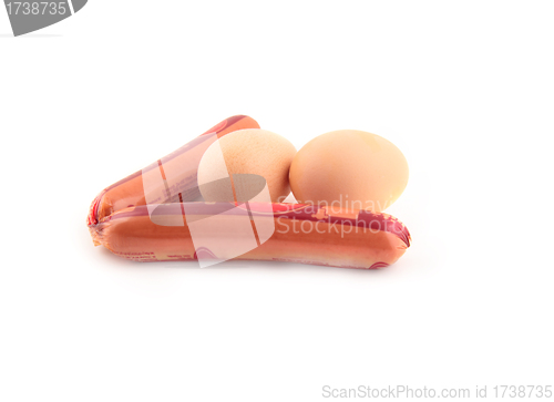 Image of Sausage and eggs isolated