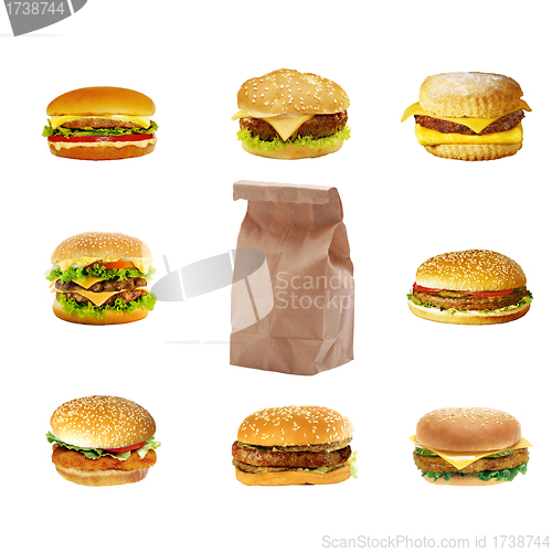 Image of Hamburgers and cheeseburgers with package