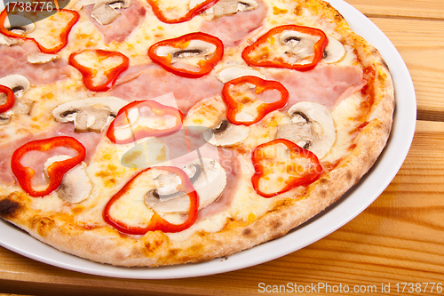 Image of Pepperoni pizza with mushrooms