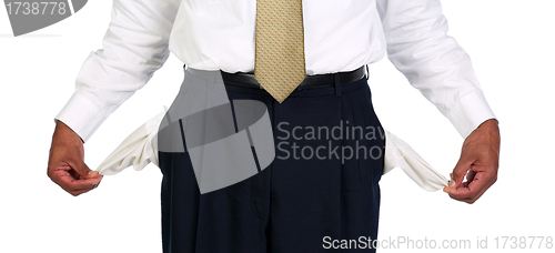 Image of Man Pulling out Empty Pockets on Isolated