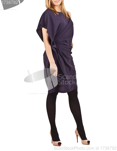 Image of Fashionable girl in beautiful violet dress