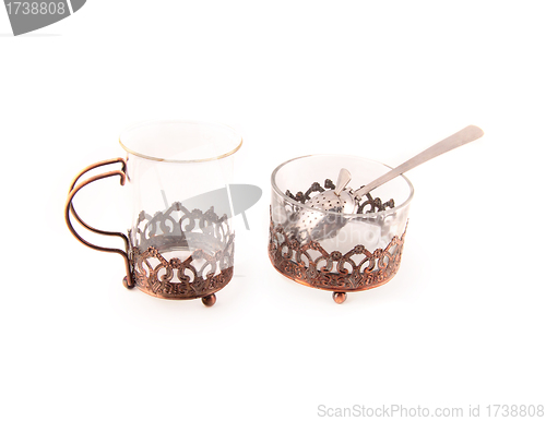 Image of vintage glass for tea and sugar-bowl