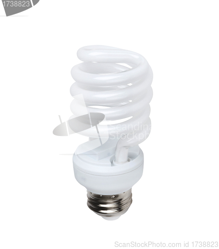 Image of Energy saving fluorescent light bulb on white