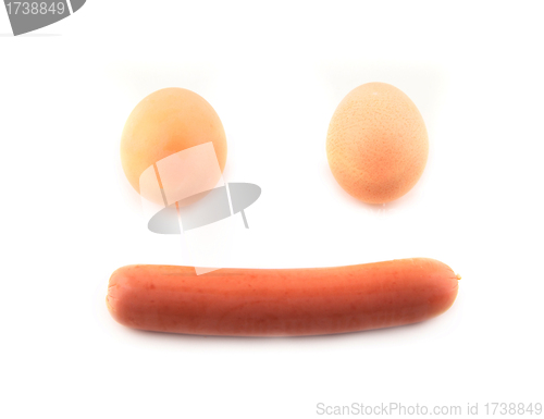 Image of Sausage and eggs in happy breakfast