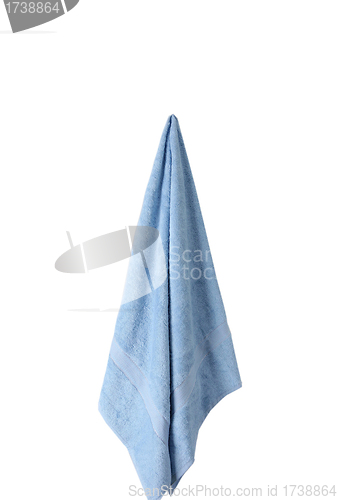 Image of Soft fluffy blue bath and hand towels on white background