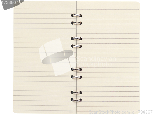 Image of Recycle paper notebook open two pages on white background