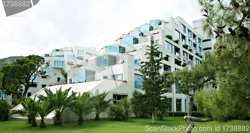 Image of View on the the hotel building