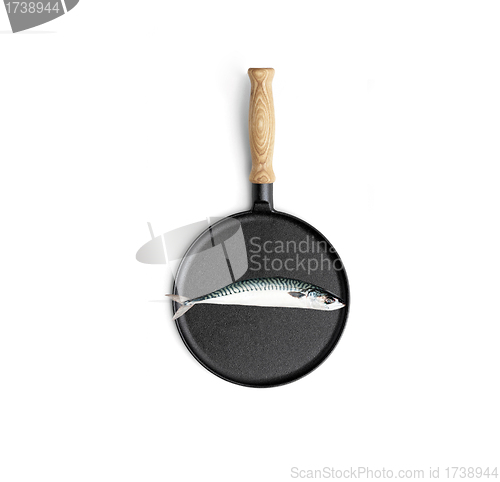 Image of Cooking fish in frying pan isolated