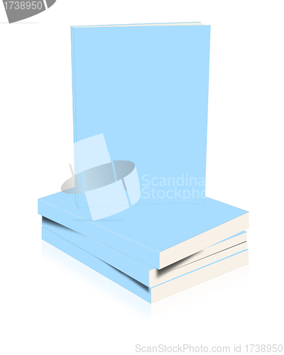 Image of stack of blue books over white background