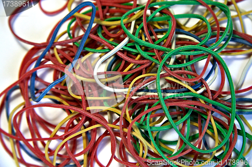 Image of Set of multi-coloured elastic bands close up