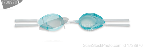Image of blue glasses for swim on white background